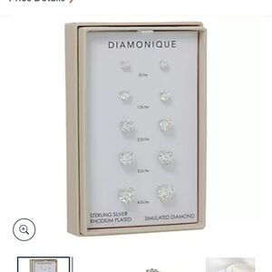 NWT- Diamonique Set of 5 Stud Earrings, Sterling, Boxed